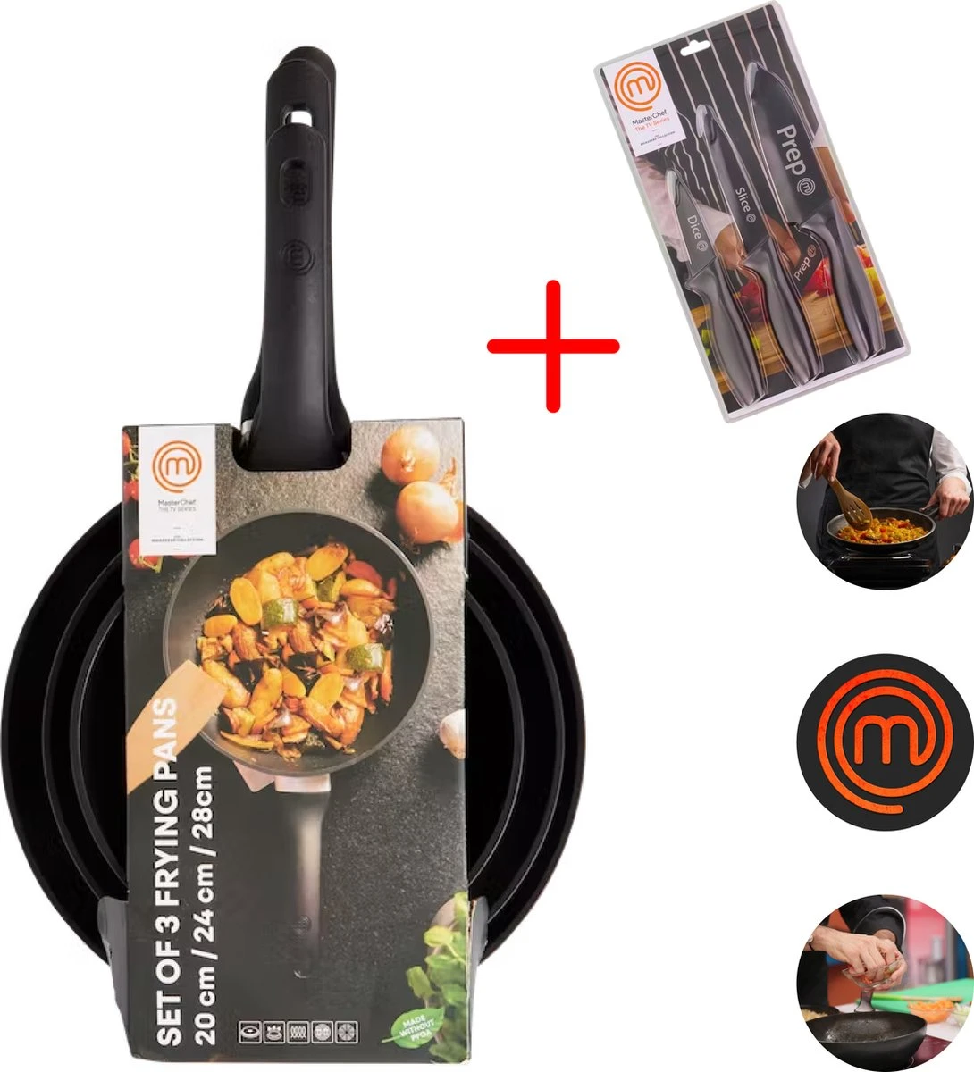 Masterchef Koekenpannen | 3-Delige Koekenpannenset | Inclusief 3 Inclusief Signature Collection Masterchef Messen | Ø 20, 24 En 28 Cm | Geschikt Voor Verschillende Warmtebronnen | Inductie, Elektrisch, Gas En Keramisch Pannenset | Vrij Van PFOA 1 Masterchef Koekenpannen | 3-Delige Koekenpannenset | Inclusief 3 Inclusief Signature Collection Masterchef Messen | Ø 20, 24 En 28 Cm | Geschikt Voor Verschillende Warmtebronnen | Inductie, Elektrisch, Gas En Keramisch Pannenset | Vrij Van PFOA