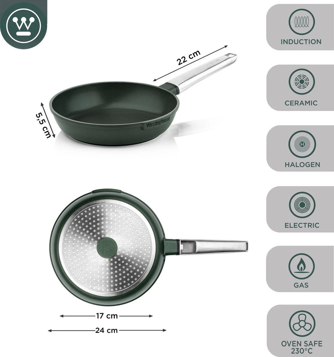 Westinghouse Performance Series - Koekenpan Inductie 24cm - Oven Geschikt - Groen 4 Westinghouse Performance Series - Koekenpan Inductie 24cm - Oven Geschikt - Groen - Afbeelding 4
