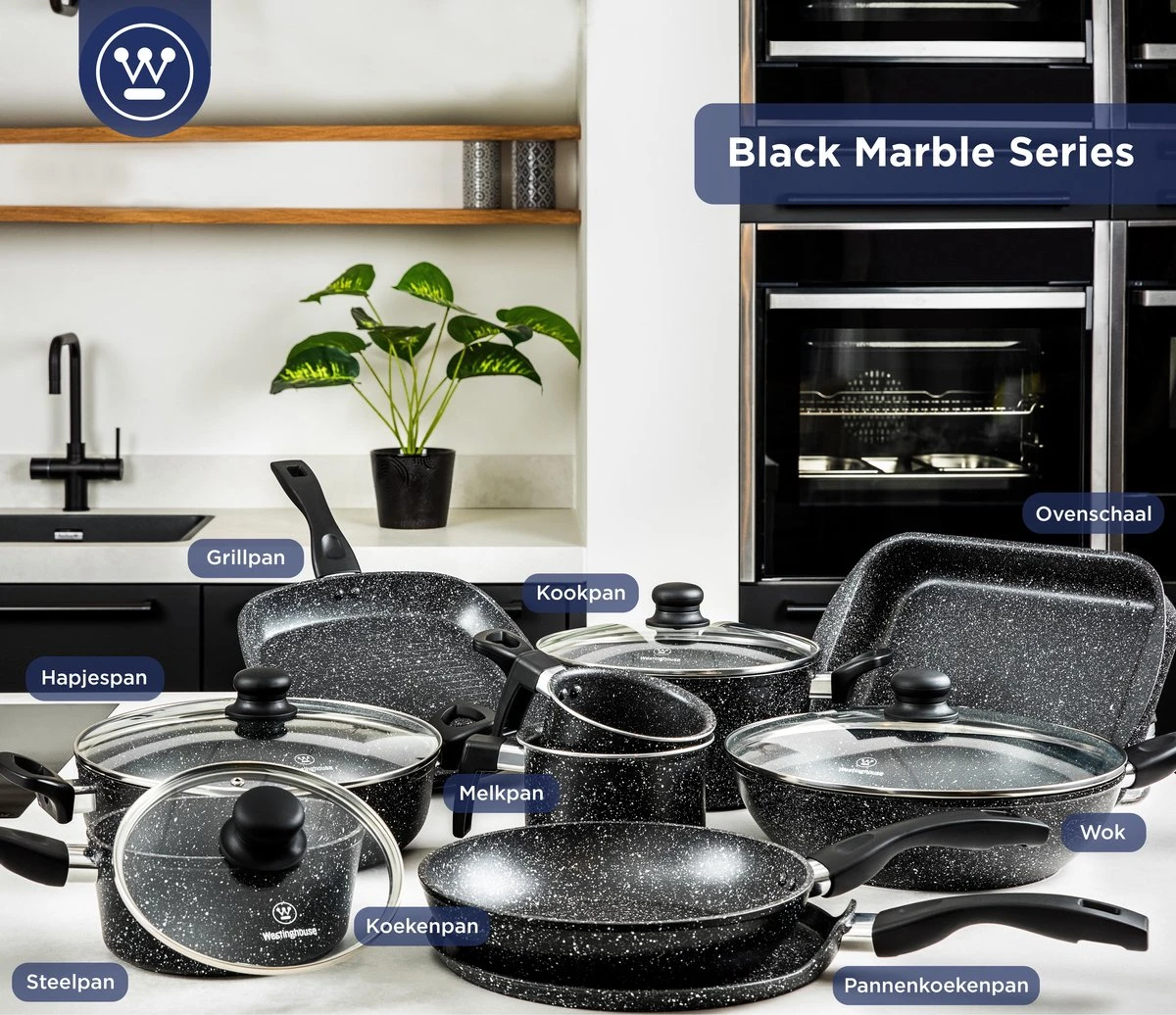 Westinghouse Black Marble - Pannenkoekenpan Inductie - Ø 28 Cm - Zwart Marmer 6 Westinghouse Black Marble - Pannenkoekenpan Inductie - Ø 28 Cm - Zwart Marmer - Afbeelding 6