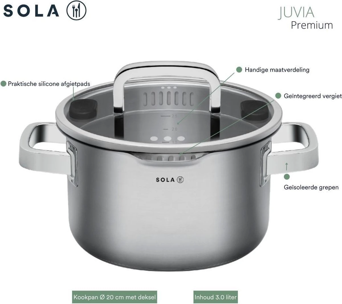 Sola Pannenset Juvia - 4 Delig - Ø 16,16,18,20 Cm - Zilver - RVS - Sandwichbodem 11 Sola Pannenset Juvia - 4 Delig - Ø 16,16,18,20 Cm - Zilver - RVS - Sandwichbodem - Afbeelding 11