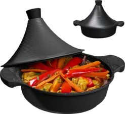 Nieuwe Producten 5 BIKO | Luxe Aluminium Tajine Inductie| Tagine | Geschikt Voor 4-8 Personen - Inductie - Zwart