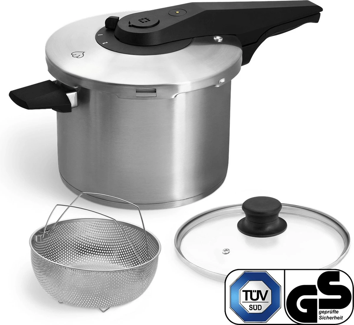 Springlane Roestvrijstalen Snelkookpan - Inductie - Pressure Cooker - 6,0 L Met Stoommand 1 Springlane Roestvrijstalen Snelkookpan - Inductie - Pressure Cooker - 6,0 L Met Stoommand