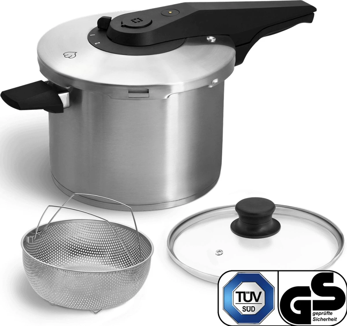 Springlane Roestvrijstalen Snelkookpan - Inductie - Pressure Cooker - 6,0 L Met Stoommand 10 Springlane Roestvrijstalen Snelkookpan - Inductie - Pressure Cooker - 6,0 L Met Stoommand - Afbeelding 10