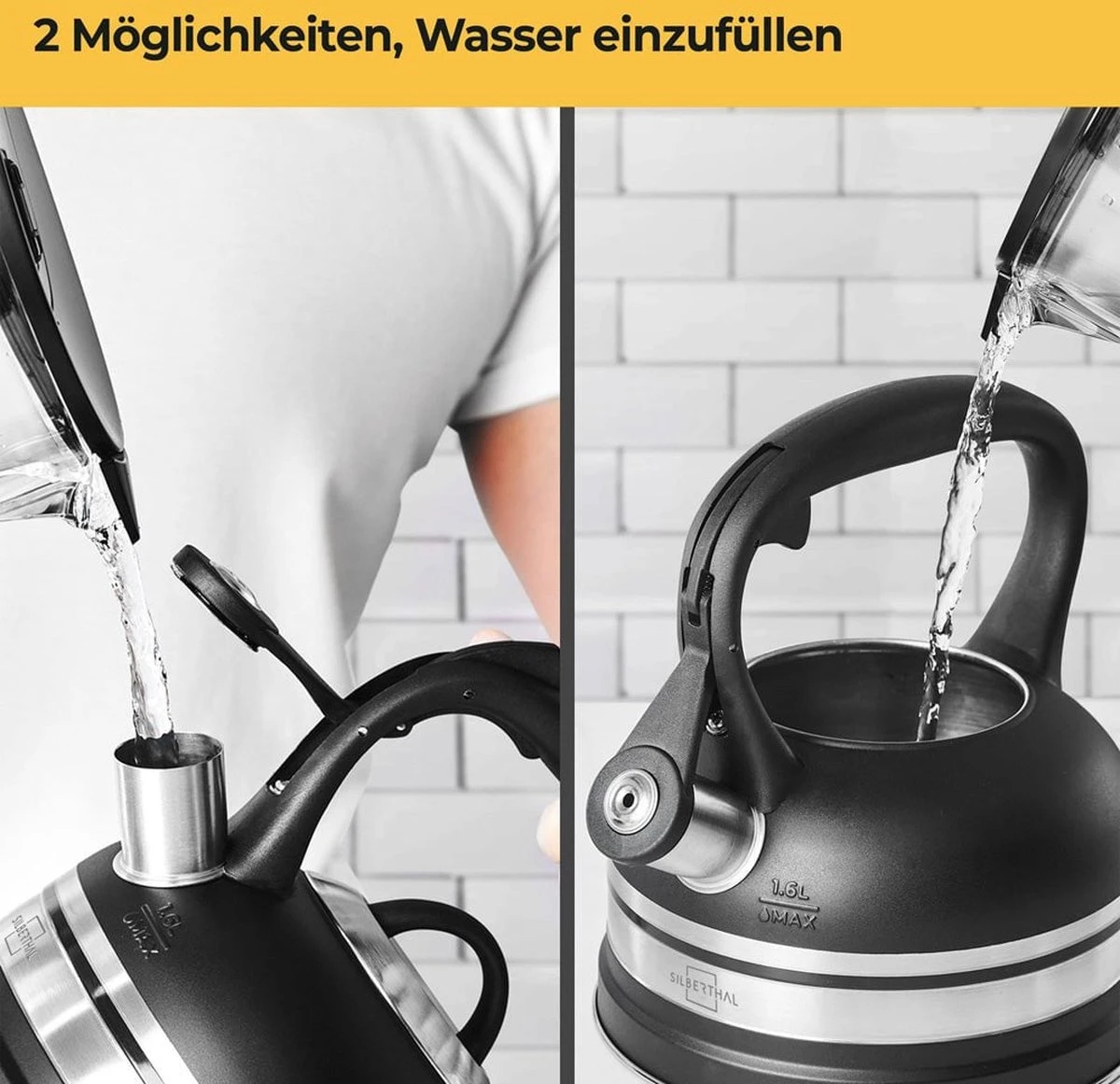 SILBERTHAL - Waterkoker - Alle Soorten Fornuizen, Ook Inductie - RVS - 1,6 Liter - Zwart 7 SILBERTHAL - Waterkoker - Alle Soorten Fornuizen, Ook Inductie - RVS - 1,6 Liter - Zwart - Afbeelding 7