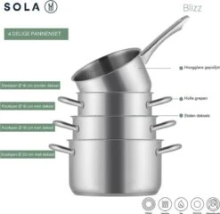 Sola Pannenset Blizz - 4 Delig - Ø Cm - Zilver - RVS - Sandwichbodem 16 Sola Pannenset Blizz - 4 Delig - Ø Cm - Zilver - RVS - Sandwichbodem -Kookwereld Winkel 1200x1166 2