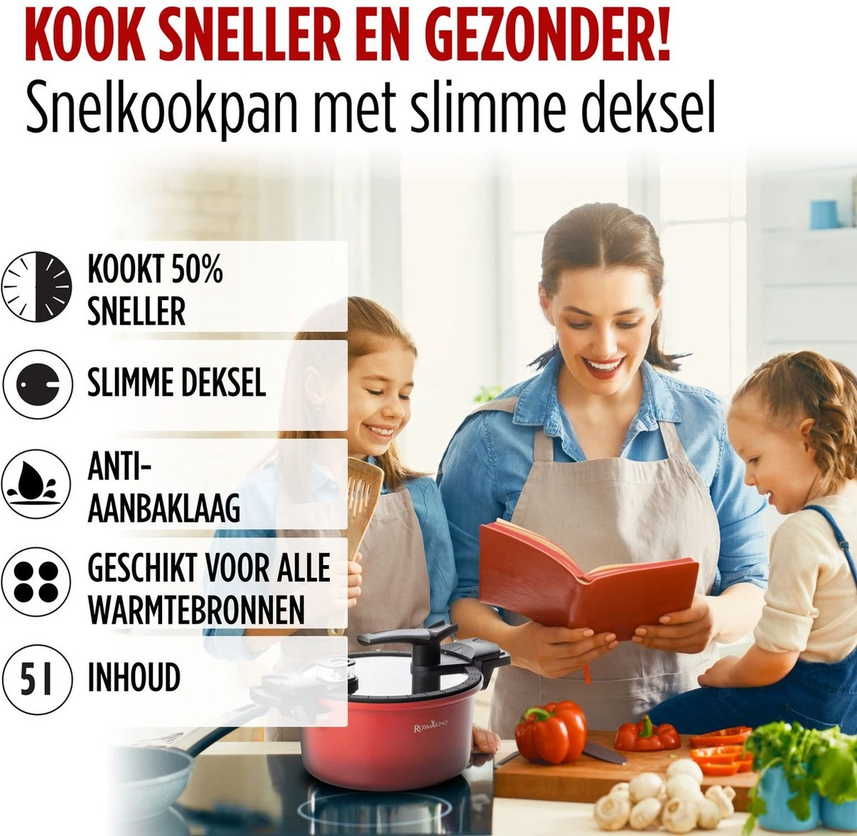 Rosmarino - Snelkookpan Met Glazen Deksel - Zwart - Ø24cm - 5 Liter - 100% PFAS & PFOA Vrij - Aluminium - Pressure Cooker - Non-stick Minerale Coating - Ergonomische Handgrepen - Geschikt Voor Alle Warmtebronnen 11 Rosmarino - Snelkookpan Met Glazen Deksel - Zwart - Ø24cm - 5 Liter - 100% PFAS & PFOA Vrij - Aluminium - Pressure Cooker - Non-stick Minerale Coating - Ergonomische Handgrepen - Geschikt Voor Alle Warmtebronnen - Afbeelding 11