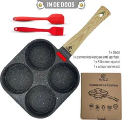 W&Z® Pannenkoekenpan Inductie - Pancake Pan - Omeletpan - Omeletmaker -Eierpan- Anti Aanbak - 4 Vakjes -Kookwereld Winkel 1200x1179