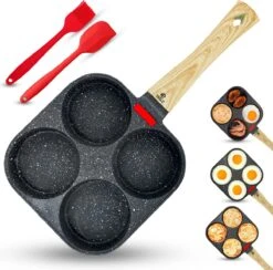 W&Z® Pannenkoekenpan Inductie - Pancake Pan - Omeletpan - Omeletmaker -Eierpan- Anti Aanbak - 4 Vakjes