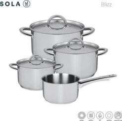 Sola Pannenset Blizz - 4 Delig - Ø Cm - Zilver - RVS - Sandwichbodem 17 Sola Pannenset Blizz - 4 Delig - Ø Cm - Zilver - RVS - Sandwichbodem -Kookwereld Winkel 1200x1188