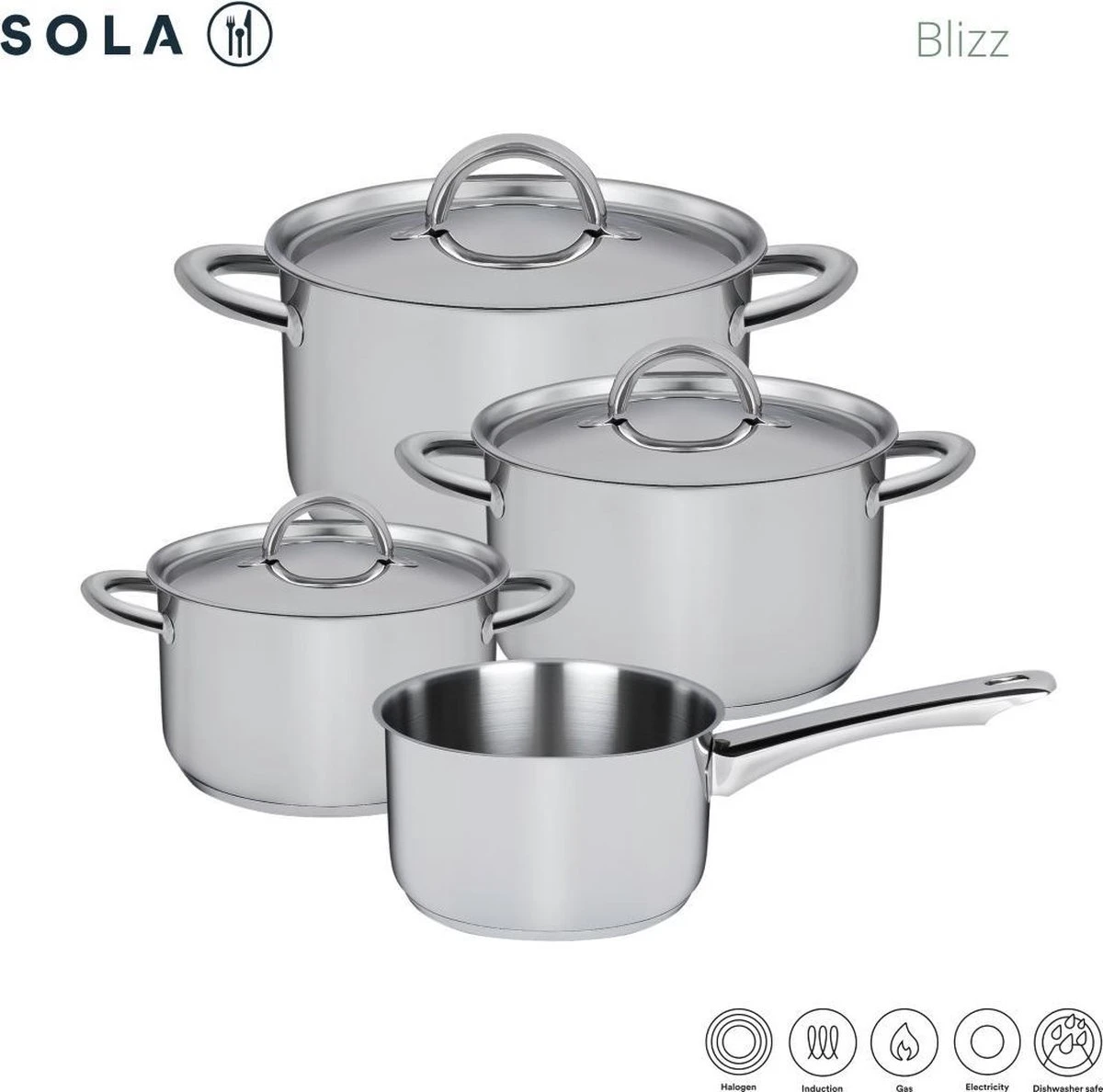 Sola Pannenset Blizz - 4 Delig - Ø Cm - Zilver - RVS - Sandwichbodem 4 Sola Pannenset Blizz - 4 Delig - Ø Cm - Zilver - RVS - Sandwichbodem - Afbeelding 4