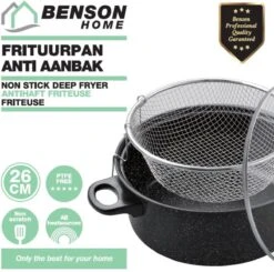 Benson Frituurpan Met Korf - Ø 26 Cm - Carbonstaal Met Marmer Coating -Kookwereld Winkel 1200x1192 1