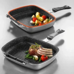 Herenthal Dubbele Grillpan - Ø 28 Cm - Koekenpan - Keramische Pan - Marmeren Coating Met Antiaanbaklaag - PFAS & PFOA Vrij - Pan - Grill - Vermindert Geur, Rook En Oliespatten - Zilver -Kookwereld Winkel 1200x1195 4
