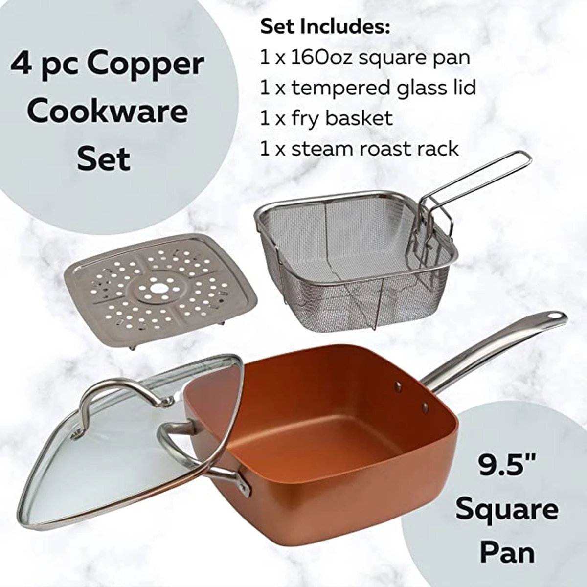 Nuovva Koperen Frituurpan, Met Diepe Zijkanten & Deksel 2 Nuovva Koperen Frituurpan, Met Diepe Zijkanten & Deksel - Afbeelding 2