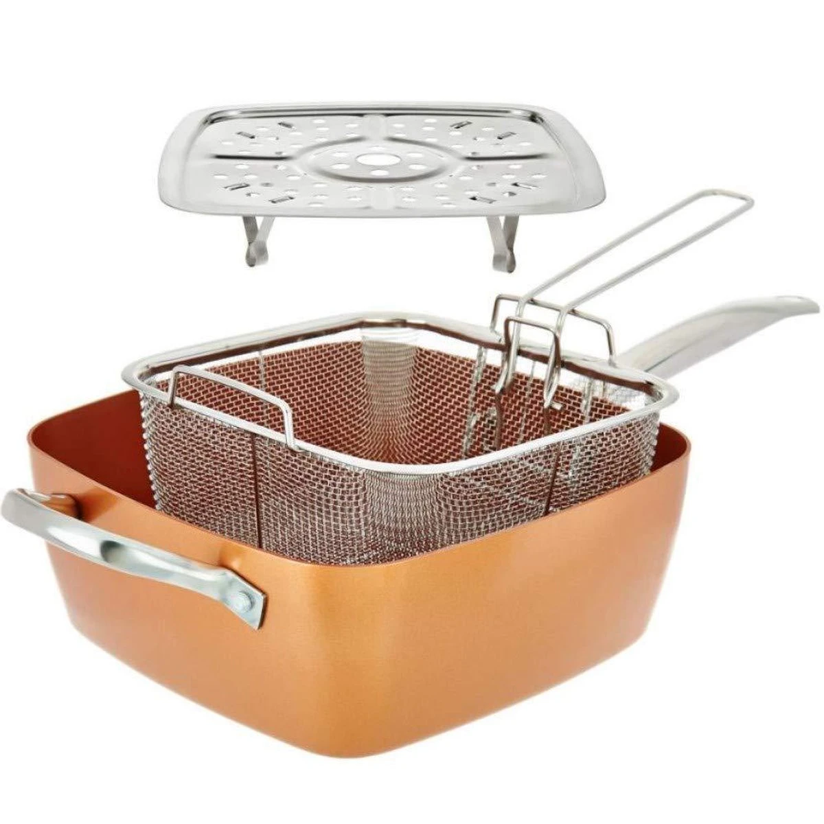 Nuovva Koperen Frituurpan, Met Diepe Zijkanten & Deksel 6 Nuovva Koperen Frituurpan, Met Diepe Zijkanten & Deksel - Afbeelding 6