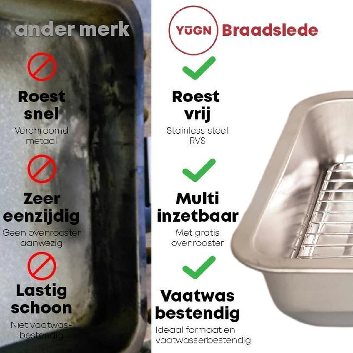 YUGN Braadslede Ovenschaal Braadslee Oven - Braadslede Met Rooster Voor Ovengerechten - Roestvrijstaal En 40x30x7CM - Cadeau Tip 6 YUGN Braadslede Ovenschaal Braadslee Oven - Braadslede Met Rooster Voor Ovengerechten - Roestvrijstaal En 40x30x7CM - Cadeau Tip - Afbeelding 6