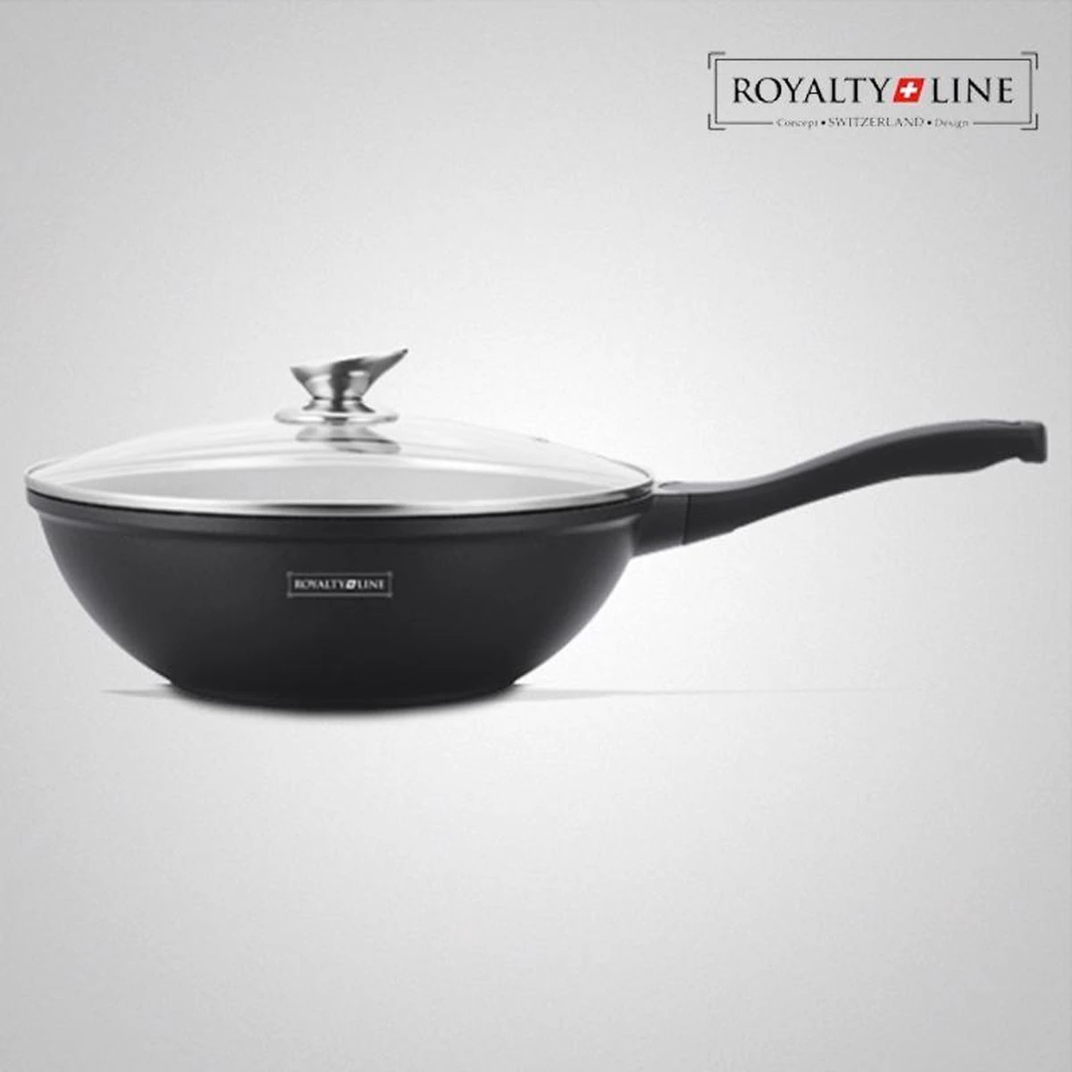 Royalty Line Marble Coating Wok - Met Glazen Deksel - Zwart - 30 Cm 3 Royalty Line Marble Coating Wok - Met Glazen Deksel - Zwart - 30 Cm - Afbeelding 3