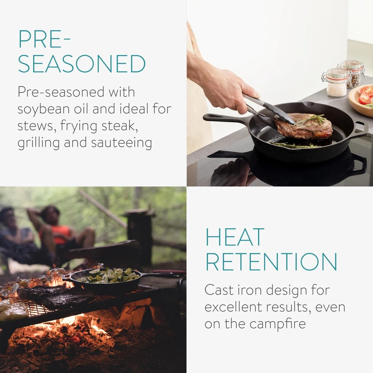 Navaris Gietijzeren Koekenpan - Braadpan Van Gietijzer - Ronde Skillet - Geschikt Voor Alle Warmtebronnen - Ø 25 Cm - Ovenbestendig Tot 260?graden 6 Navaris Gietijzeren Koekenpan - Braadpan Van Gietijzer - Ronde Skillet - Geschikt Voor Alle Warmtebronnen - Ø 25 Cm - Ovenbestendig Tot 260?graden - Afbeelding 6