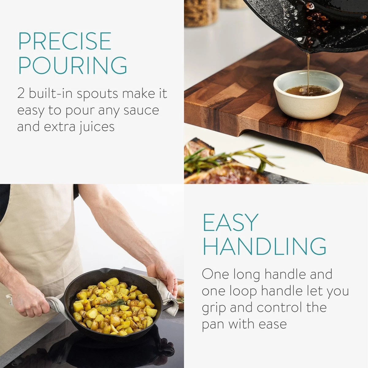 Navaris Gietijzeren Koekenpan - Braadpan Van Gietijzer - Ronde Skillet - Geschikt Voor Alle Warmtebronnen - Ø 25 Cm - Ovenbestendig Tot 260?graden 7 Navaris Gietijzeren Koekenpan - Braadpan Van Gietijzer - Ronde Skillet - Geschikt Voor Alle Warmtebronnen - Ø 25 Cm - Ovenbestendig Tot 260?graden - Afbeelding 7