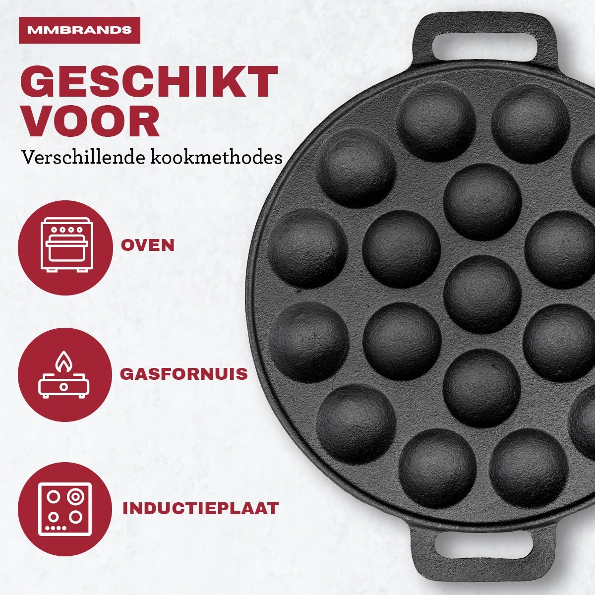 MM Brands Poffertjespan - Poffertjesmaker - Inductie / Oven / BBQ - Inclusief Handvat, Borstel En Vorken 2 MM Brands Poffertjespan - Poffertjesmaker - Inductie / Oven / BBQ - Inclusief Handvat, Borstel En Vorken - Afbeelding 2