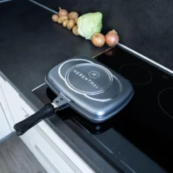Herenthal Dubbele Grillpan - Ø 28 Cm - Koekenpan - Keramische Pan - Marmeren Coating Met Antiaanbaklaag - PFAS & PFOA Vrij - Pan - Grill - Vermindert Geur, Rook En Oliespatten - Zilver -Kookwereld Winkel 1200x1200 708