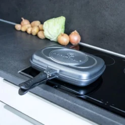 Herenthal Dubbele Grillpan - Ø 28 Cm - Koekenpan - Keramische Pan - Marmeren Coating Met Antiaanbaklaag - PFAS & PFOA Vrij - Pan - Grill - Vermindert Geur, Rook En Oliespatten - Zilver -Kookwereld Winkel 1200x1200 709