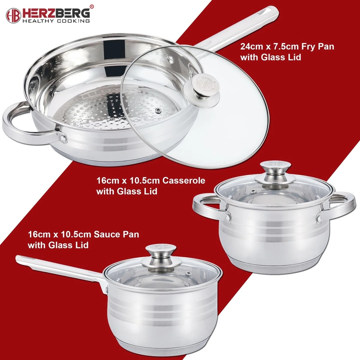 Herzberg Pannenset – 12-Delig – Voor Inductie En Gas – Vaatwasser Bestendig – RVS Met Glazen Deksels 3 Herzberg Pannenset – 12-Delig – Voor Inductie En Gas – Vaatwasser Bestendig – RVS Met Glazen Deksels - Afbeelding 3