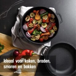 Daumonet Ducasse Gietijzeren Double Use Braadpan - Combi Sudderpan Zwart - 2-in-1 Bak- En Braadpan - PFAS & PFOA Vrij - Rond - Ø 26 Cm - 4,4 Liter - Emaille - Alle Warmtebronnen - Elektrisch - Gas - Halogeen - Inductie - Keramisch -Kookwereld Winkel 1200x1200 917