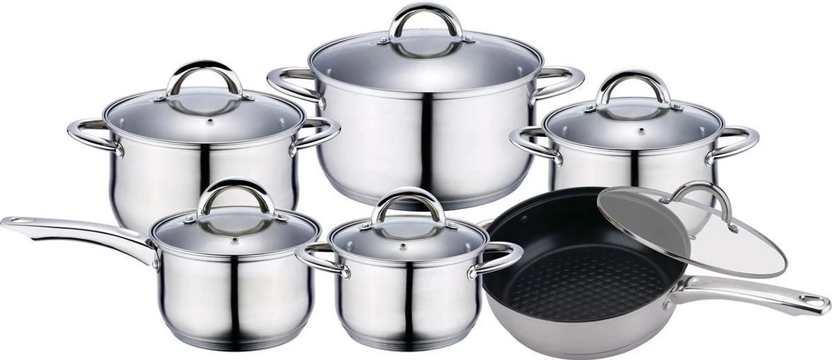 Edënbërg Classic Line - RVS Luxe Pannenset 12 Delig - Voorzien Van 5-Laags Bodem! 1 Edënbërg Classic Line - RVS Luxe Pannenset 12 Delig - Voorzien Van 5-Laags Bodem!