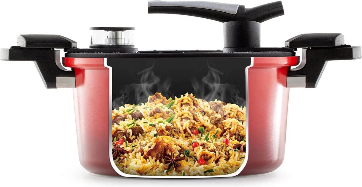 Rosmarino - Snelkookpan Met Glazen Deksel - Zwart - Ø24cm - 5 Liter - 100% PFAS & PFOA Vrij - Aluminium - Pressure Cooker - Non-stick Minerale Coating - Ergonomische Handgrepen - Geschikt Voor Alle Warmtebronnen 5 Rosmarino - Snelkookpan Met Glazen Deksel - Zwart - Ø24cm - 5 Liter - 100% PFAS & PFOA Vrij - Aluminium - Pressure Cooker - Non-stick Minerale Coating - Ergonomische Handgrepen - Geschikt Voor Alle Warmtebronnen - Afbeelding 5