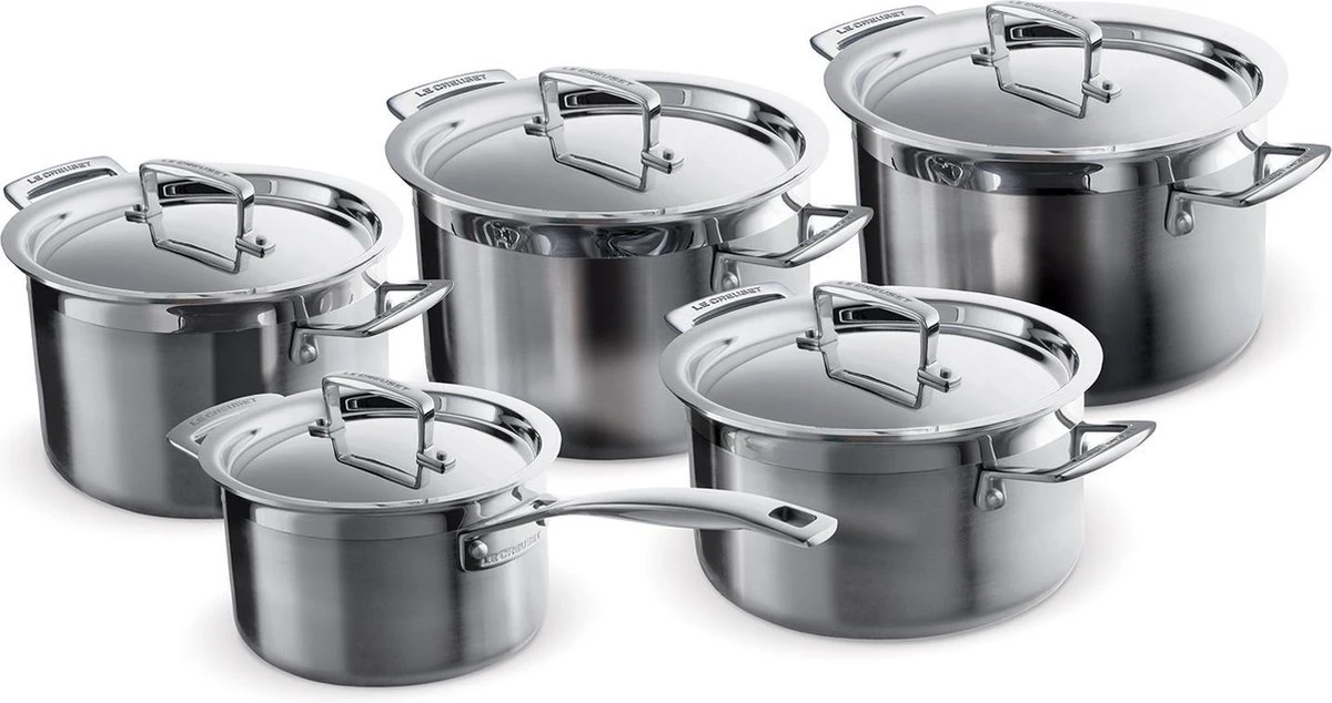 Le Creuset RVS Kookpan 18cm / 20cm / 24cm + Lage Kookpan 20cm + Steelpan 16cm 2 Le Creuset RVS Kookpan 18cm / 20cm / 24cm + Lage Kookpan 20cm + Steelpan 16cm - Afbeelding 2