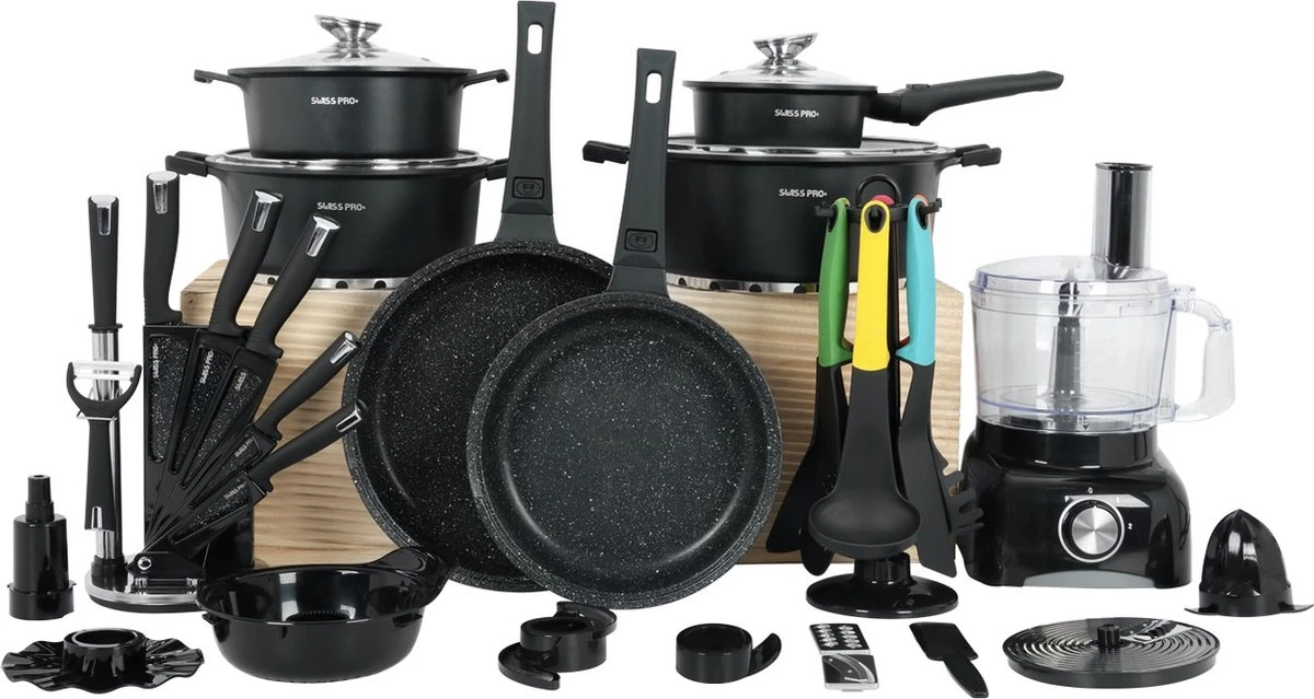 Swiss Pro+ - SWP41D22 - Pannenset 41 Delig - Foodprocessor - Messenblok 8 Delig - Kookgerei Set Met Houder 7 Delig - Starters Pakket - 2022 Serie - Limited Edition -uitzet 2 Swiss Pro+ - SWP41D22 - Pannenset 41 Delig - Foodprocessor - Messenblok 8 Delig - Kookgerei Set Met Houder 7 Delig - Starters Pakket - 2022 Serie - Limited Edition -uitzet - Afbeelding 2