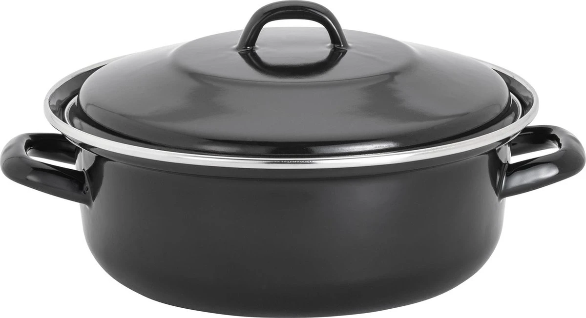 Lite-Body - Emaille - Magnus Braadpan 24cm/2,5l Met Deksel - Zwart - Inductie 1 Lite-Body - Emaille - Magnus Braadpan 24cm/2,5l Met Deksel - Zwart - Inductie