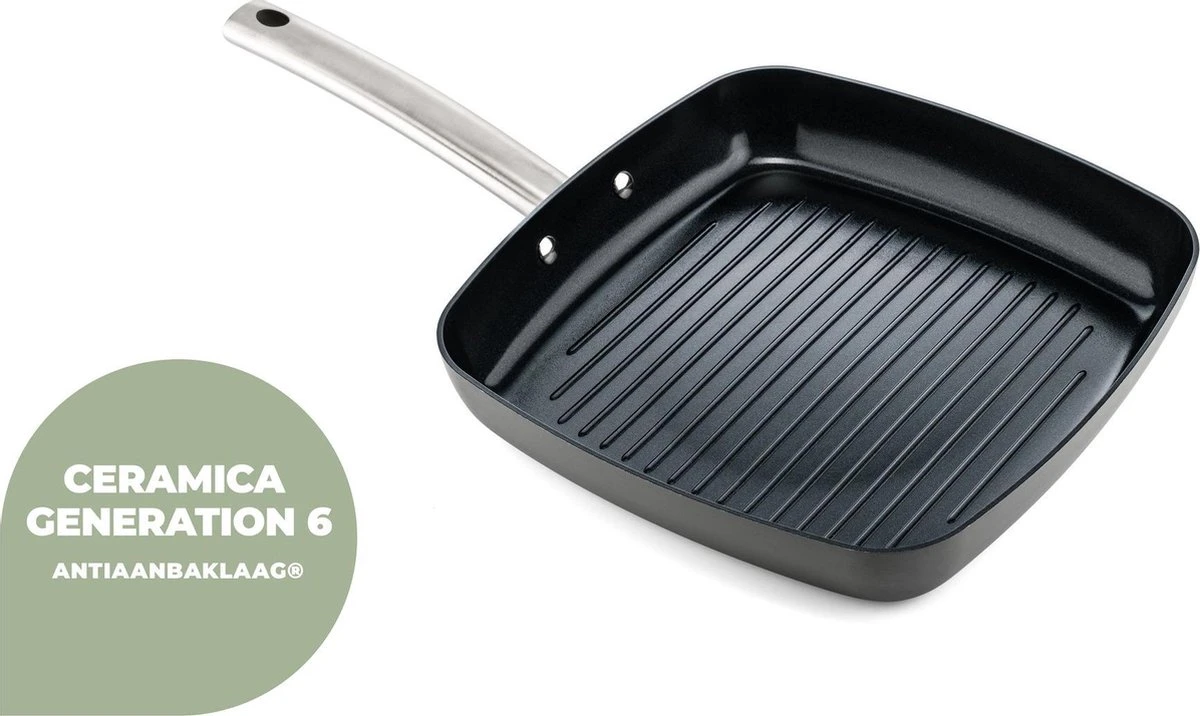 ISENVI Murray Keramische Grillpan 26 CM - RVS Greep 2 ISENVI Murray Keramische Grillpan 26 CM - RVS Greep - Afbeelding 2