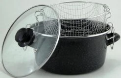Frituurpan Emaille Met Glazen Deksel En Korf - Ø 26cm - Zwart 5 Frituurpan Emaille Met Glazen Deksel En Korf - Ø 26cm - Zwart -Kookwereld Winkel 1200x779 4