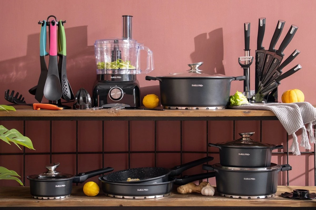 Swiss Pro+ - SWP41D22 - Pannenset 41 Delig - Foodprocessor - Messenblok 8 Delig - Kookgerei Set Met Houder 7 Delig - Starters Pakket - 2022 Serie - Limited Edition -uitzet 4 Swiss Pro+ - SWP41D22 - Pannenset 41 Delig - Foodprocessor - Messenblok 8 Delig - Kookgerei Set Met Houder 7 Delig - Starters Pakket - 2022 Serie - Limited Edition -uitzet - Afbeelding 4