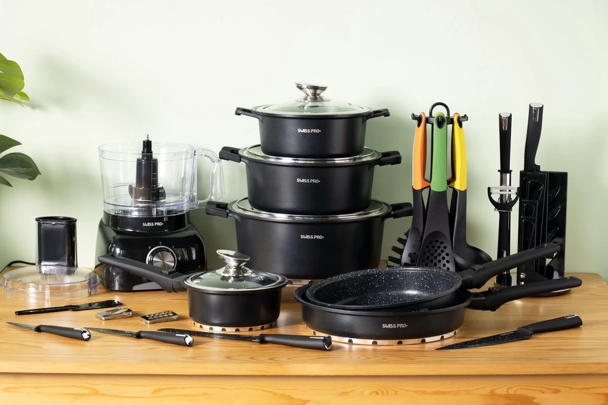 Swiss Pro+ - SWP41D22 - Pannenset 41 Delig - Foodprocessor - Messenblok 8 Delig - Kookgerei Set Met Houder 7 Delig - Starters Pakket - 2022 Serie - Limited Edition -uitzet 11 Swiss Pro+ - SWP41D22 - Pannenset 41 Delig - Foodprocessor - Messenblok 8 Delig - Kookgerei Set Met Houder 7 Delig - Starters Pakket - 2022 Serie - Limited Edition -uitzet - Afbeelding 11