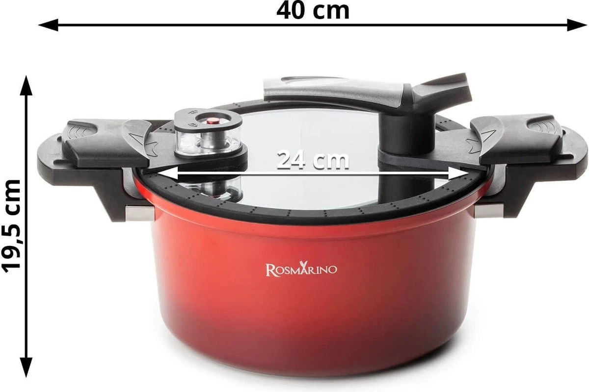 Rosmarino - Snelkookpan Met Glazen Deksel - Zwart - Ø24cm - 5 Liter - 100% PFAS & PFOA Vrij - Aluminium - Pressure Cooker - Non-stick Minerale Coating - Ergonomische Handgrepen - Geschikt Voor Alle Warmtebronnen 3 Rosmarino - Snelkookpan Met Glazen Deksel - Zwart - Ø24cm - 5 Liter - 100% PFAS & PFOA Vrij - Aluminium - Pressure Cooker - Non-stick Minerale Coating - Ergonomische Handgrepen - Geschikt Voor Alle Warmtebronnen - Afbeelding 3