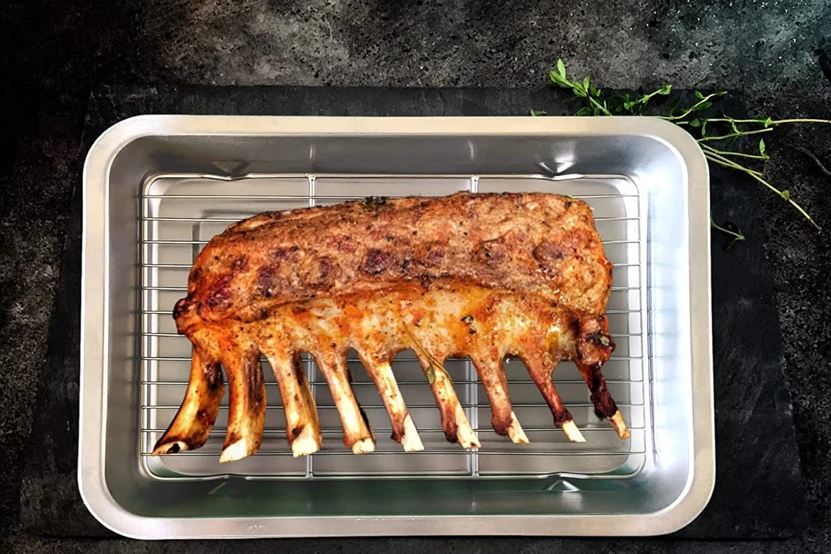 YUGN Braadslede Ovenschaal Braadslee Oven - Braadslede Met Rooster Voor Ovengerechten - Roestvrijstaal En 40x30x7CM - Cadeau Tip 9 YUGN Braadslede Ovenschaal Braadslee Oven - Braadslede Met Rooster Voor Ovengerechten - Roestvrijstaal En 40x30x7CM - Cadeau Tip - Afbeelding 9