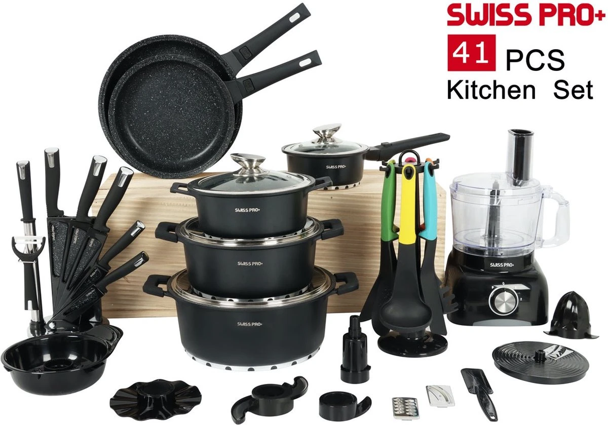 Swiss Pro+ - SWP41D22 - Pannenset 41 Delig - Foodprocessor - Messenblok 8 Delig - Kookgerei Set Met Houder 7 Delig - Starters Pakket - 2022 Serie - Limited Edition -uitzet 6 Swiss Pro+ - SWP41D22 - Pannenset 41 Delig - Foodprocessor - Messenblok 8 Delig - Kookgerei Set Met Houder 7 Delig - Starters Pakket - 2022 Serie - Limited Edition -uitzet - Afbeelding 6