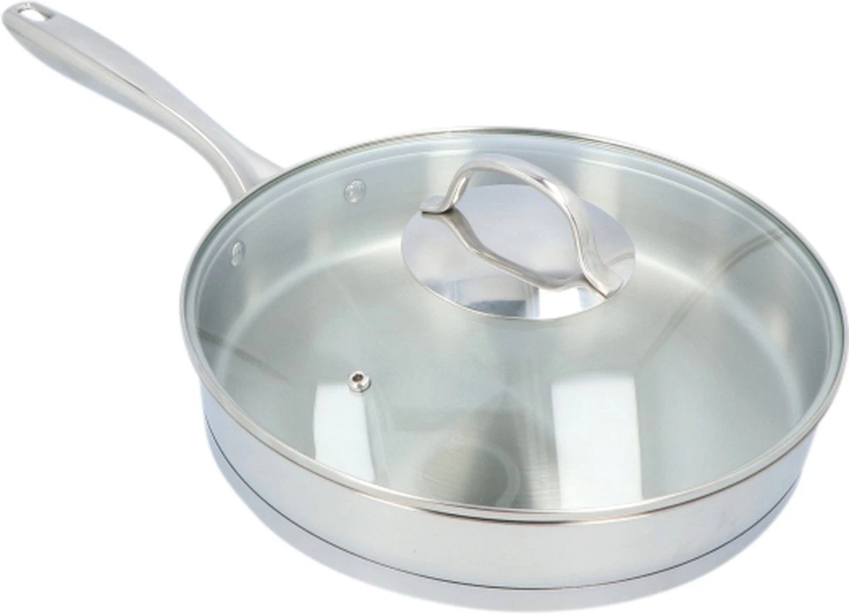 4goodz Dubbelwandige RVS Hapjespan Met Deksel 28 Cm - Zilver 2 4goodz Dubbelwandige RVS Hapjespan Met Deksel 28 Cm - Zilver - Afbeelding 2