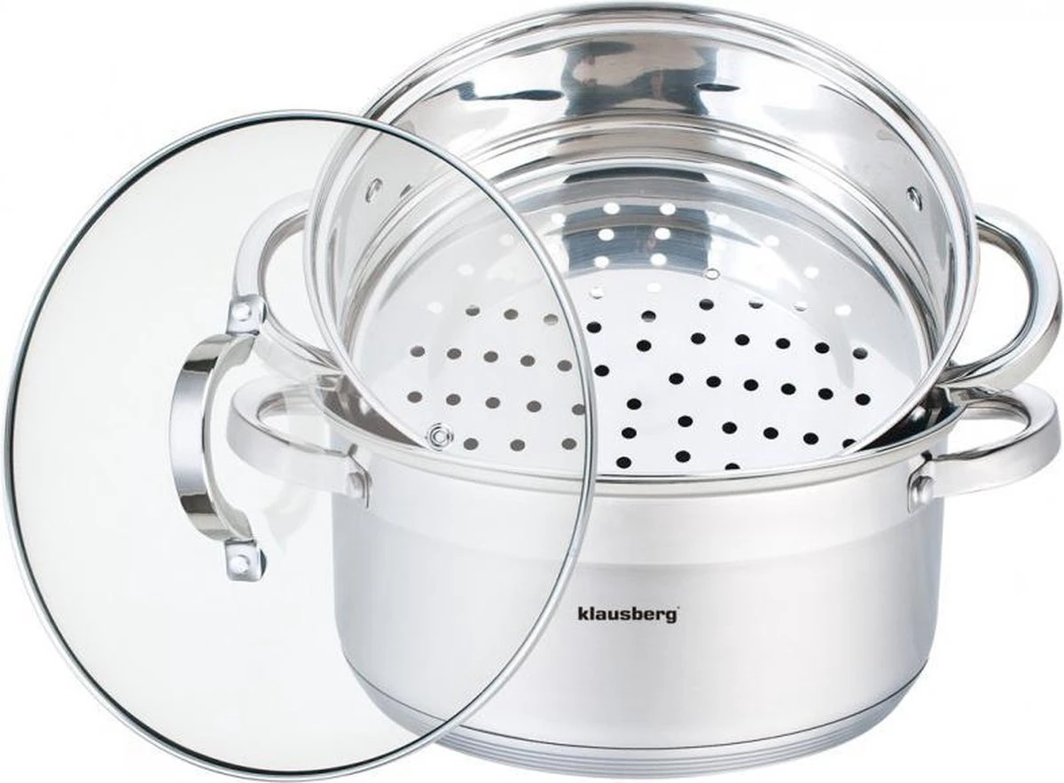 Stoompan - Rijst- En Groentestomer 3-Delig - Ø 24 Cm - 5L - Roestvrijstaal Met Glasdeksel - FIRENZE 1 Stoompan - Rijst- En Groentestomer 3-Delig - Ø 24 Cm - 5L - Roestvrijstaal Met Glasdeksel - FIRENZE