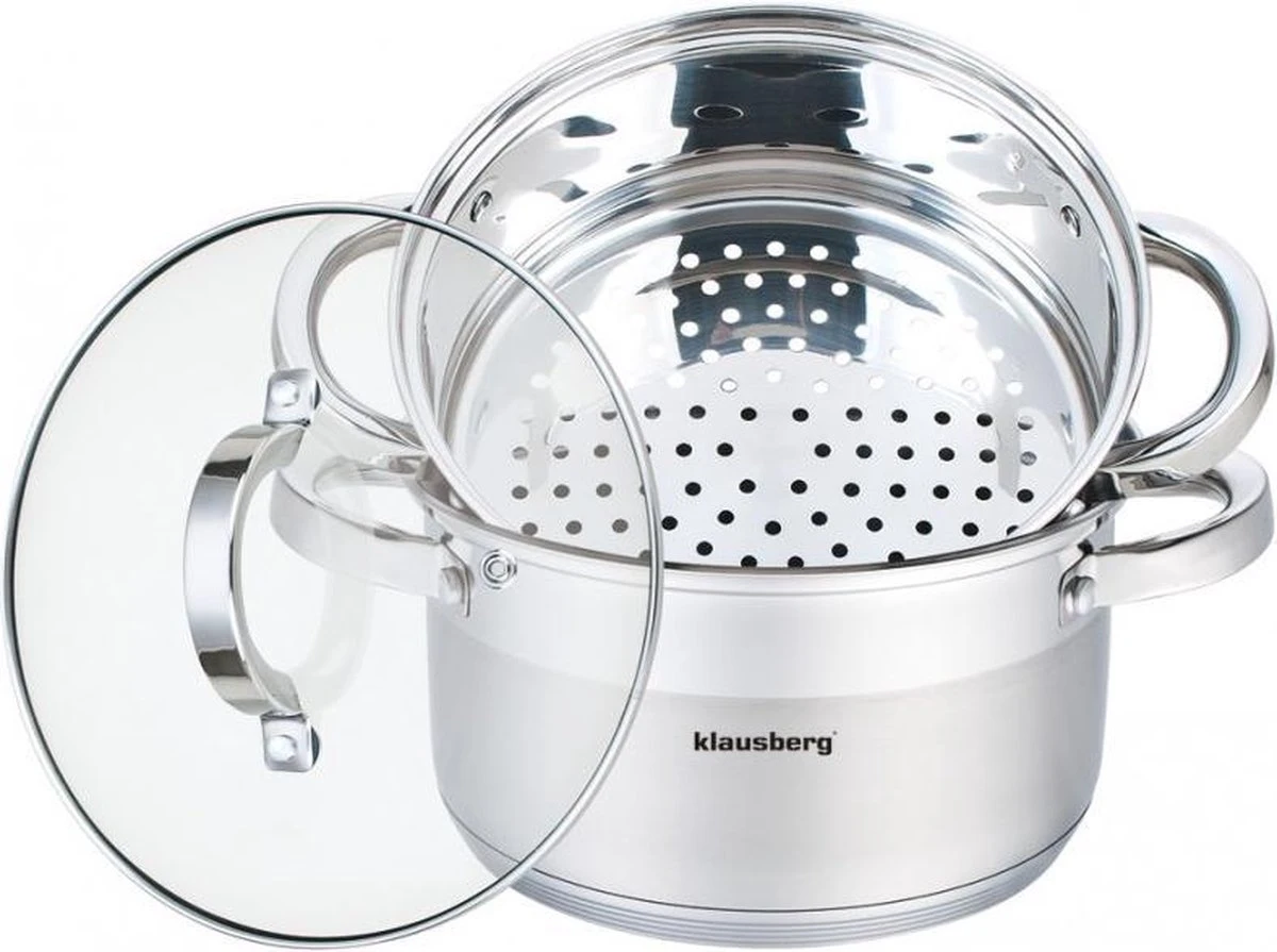 Klausberg 7135 - Stoompan - 3 Delig - 18cm - Rvs - Alle Warmtebronnen 1 Klausberg 7135 - Stoompan - 3 Delig - 18cm - Rvs - Alle Warmtebronnen