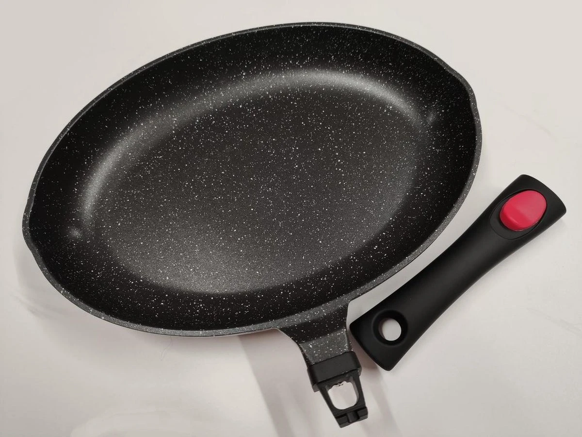 Satoshi Vispan Ø34 CM - Afneembare Handgreep - Marble Coating - Gietaluminium 2 Satoshi Vispan Ø34 CM - Afneembare Handgreep - Marble Coating - Gietaluminium - Afbeelding 2