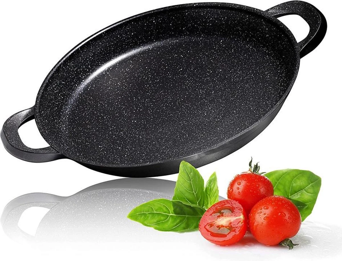 CUILINA Paella Pan 40 Cm– Duitse GREBLON Antiaanbaklaag Marmer Coating - Voor Inductie En Alle Warmtebronnen - Met Afneembare Siliconen Handvatten. 9 CUILINA Paella Pan 40 Cm– Duitse GREBLON Antiaanbaklaag Marmer Coating - Voor Inductie En Alle Warmtebronnen - Met Afneembare Siliconen Handvatten. - Afbeelding 9