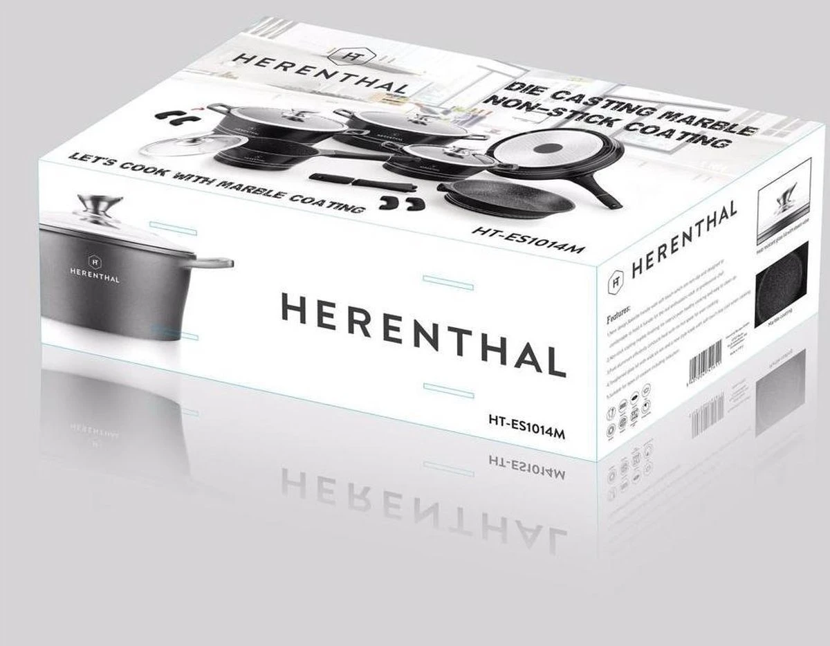 Herenthal Luxe Pannenset - 14-delig - Glazen Deksel - Inductie - Marmeren Coating - PFAS-vrij - Zwart - ES1014M 4 Herenthal Luxe Pannenset - 14-delig - Glazen Deksel - Inductie - Marmeren Coating - PFAS-vrij - Zwart - ES1014M - Afbeelding 4