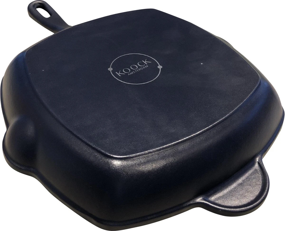 Koock Amsterdam® Grillpan - Geëmailleerd Gietijzer - Geschikt Voor Alle Warmtebronnen - Mat Blauw 2 Koock Amsterdam® Grillpan - Geëmailleerd Gietijzer - Geschikt Voor Alle Warmtebronnen - Mat Blauw - Afbeelding 2
