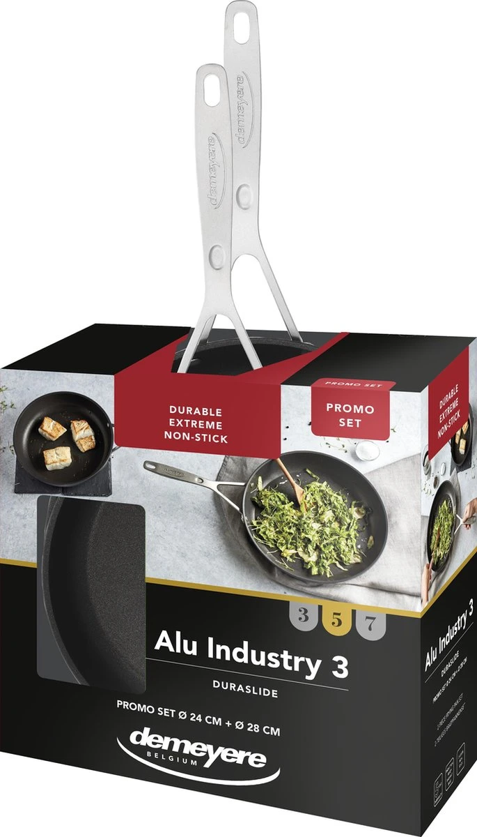 Demeyere Alu Industry 3 Koekenpannenset - Inductie - Duraslide Antikleeflaag - Pannenset 24 Cm + 28 Cm 2 Demeyere Alu Industry 3 Koekenpannenset - Inductie - Duraslide Antikleeflaag - Pannenset 24 Cm + 28 Cm - Afbeelding 2