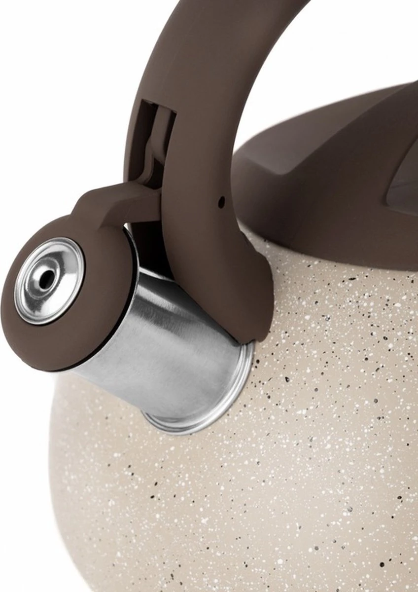 Florina Lava Fluitketel RVS Met Steen Coating 2,5L Voor Alle Warmtebronnen - Waterketel - Waterkoker - Cool Touch Handvat - Bruin / Beige 7 Florina Lava Fluitketel RVS Met Steen Coating 2,5L Voor Alle Warmtebronnen - Waterketel - Waterkoker - Cool Touch Handvat - Bruin / Beige - Afbeelding 7